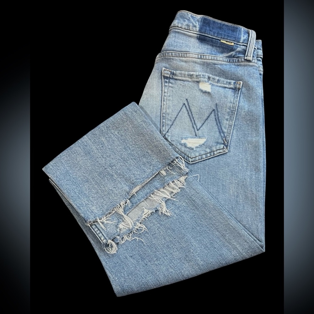 MOTHER Light Blue Distressed Ankle Jeans